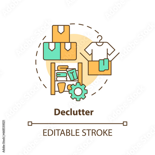 2D editable declutter icon representing moving service, simple isolated vector, multicolor thin line illustration.