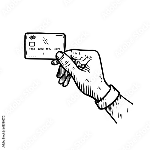 hand holding debit or credit card doodle sketch style illustration
