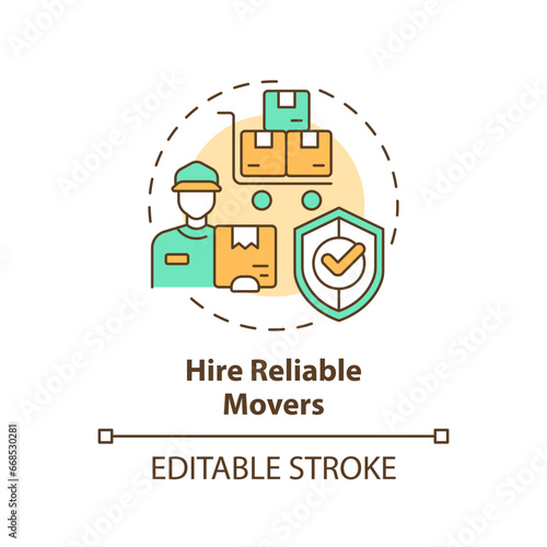 2D editable hire reliable movers icon representing moving service, simple isolated vector, multicolor thin line illustration.