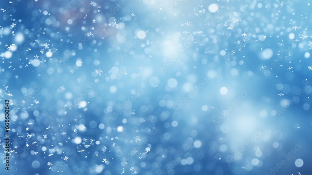 Christmas background, blue snowflakes, blur, bokeh