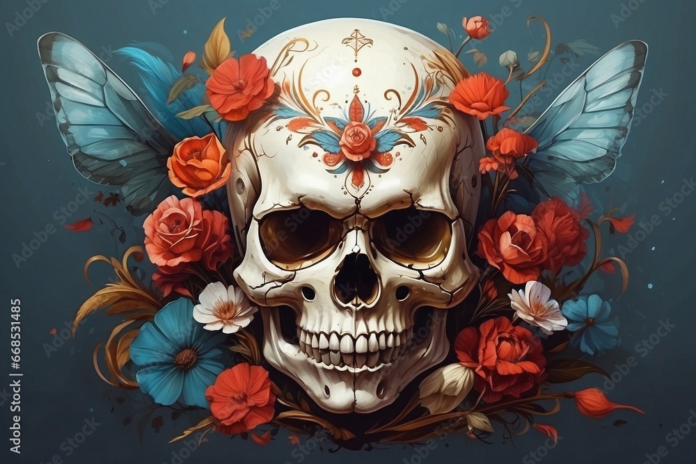 skull nd flowers 