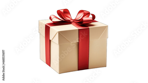 elegantly wrapped gift box with lustrous red ribbon and bow, isolated on transparant background. perfect for celebratory occasions and surprises © PEOPLES