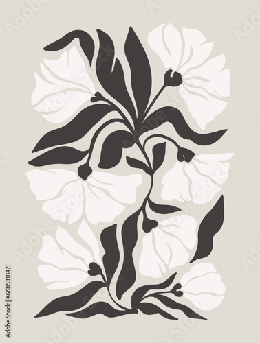 Abstract floral posters. Modern trendy Matisse minimal style. Pastel colors. Hand drawn design for wallpaper, wall decor, print, postcard, cover, template, banner. Vector illustration.