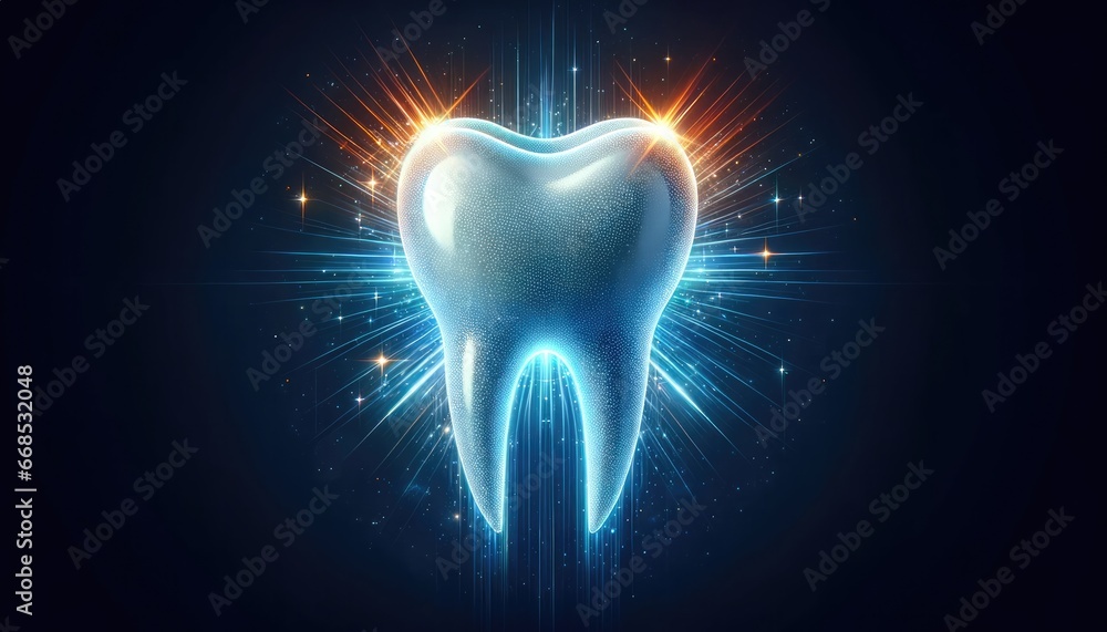 Radiant Tooth with Protective Light Enamel, Futuristic Dental Health Concept Illustration Radiant Tooth with Protective Light Enamel, Futuristic Dental Health Concept Illustration