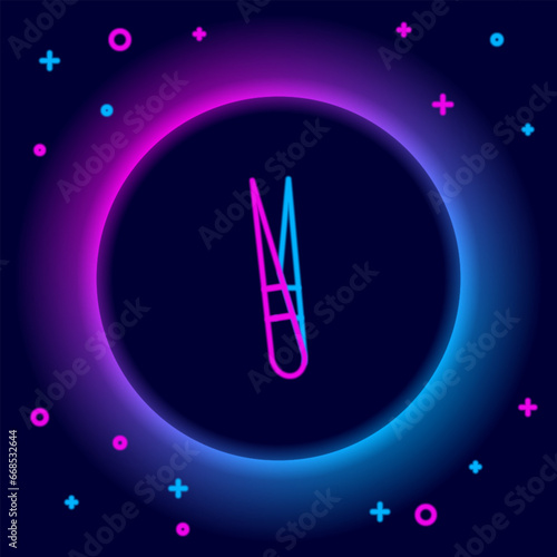 Glowing neon line Eyebrow tweezers icon isolated on black background. Cosmetic tweezers for ingrown hair. Colorful outline concept. Vector
