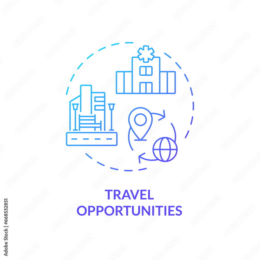 2D gradient travel opportunities icon, simple isolated vector, medical tourism thin line illustration. 2D gradient travel opportunities icon, simple isolated vector, medical tourism thin line illustration.