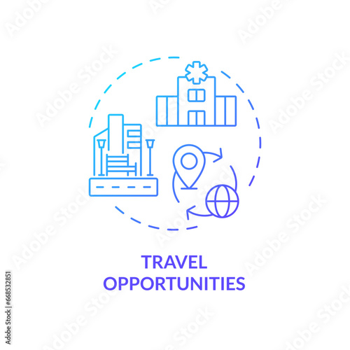 2D gradient travel opportunities icon, simple isolated vector, medical tourism thin line illustration.