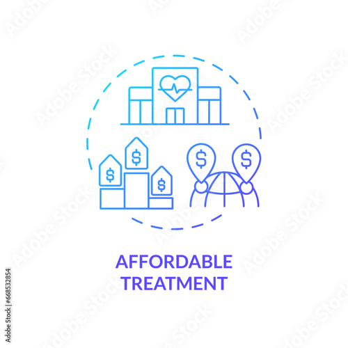 2D gradient affordable treatment icon, simple isolated vector, medical tourism thin line illustration.