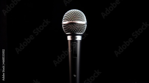 Microphone isolated on black background with clipping path. Generative AI