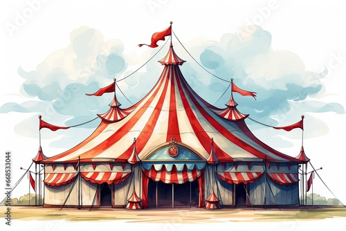 Circus tent on white background. Circus poster, poster. World Circus Day. Generated by artificial intelligence