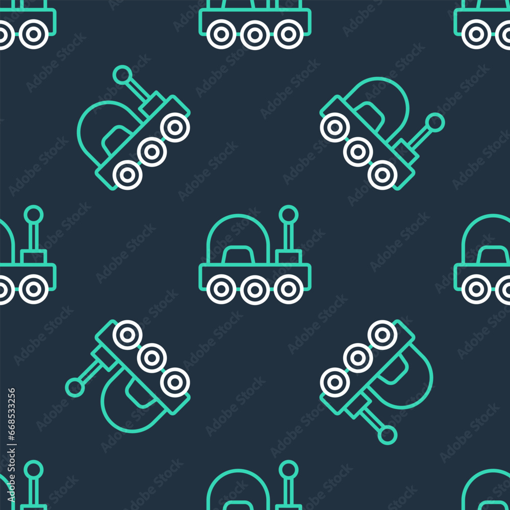 Line Mars rover icon isolated seamless pattern on black background. Space rover. Moonwalker sign. Apparatus for studying planets surface. Vector
