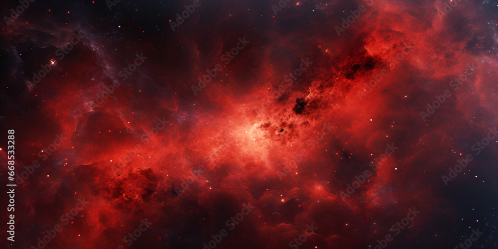 A red and black galaxy with dark background 