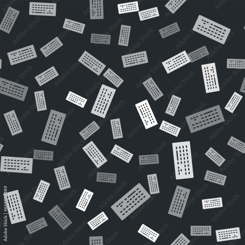 Grey Computer keyboard icon isolated seamless pattern on black background. PC component sign. Vector