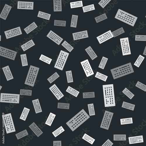 Grey Computer keyboard icon isolated seamless pattern on black background. PC component sign. Vector