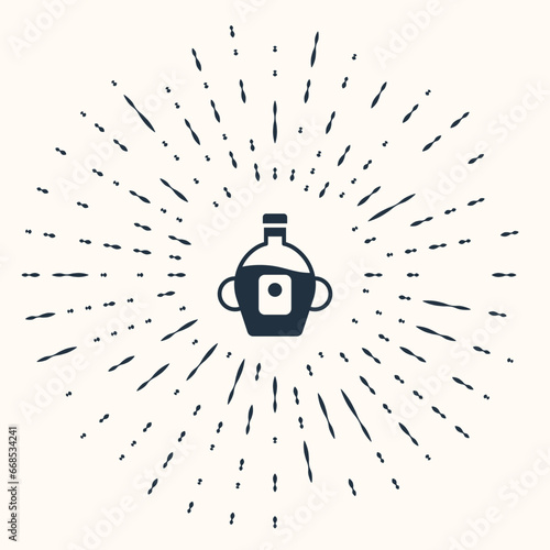 Grey Bottle of maple syrup icon isolated on beige background. Abstract circle random dots. Vector