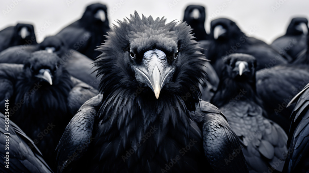 Fototapeta premium Great Raven or Corves coax standing between vulture