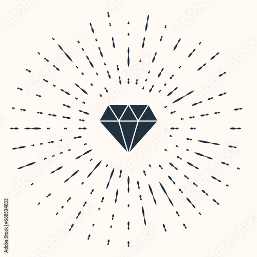 Grey Diamond icon isolated on beige background. Jewelry symbol. Gem stone. Abstract circle random dots. Vector