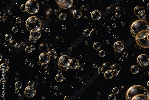 realistic bubbles on a black background, seamless pattern, flat lighting photography, no dark spots, low specular, realistic