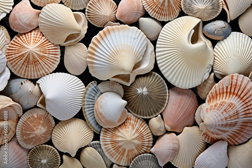 sea shells clear and distinct pattern, flat lighting photography, no dark spots, white background, realistic