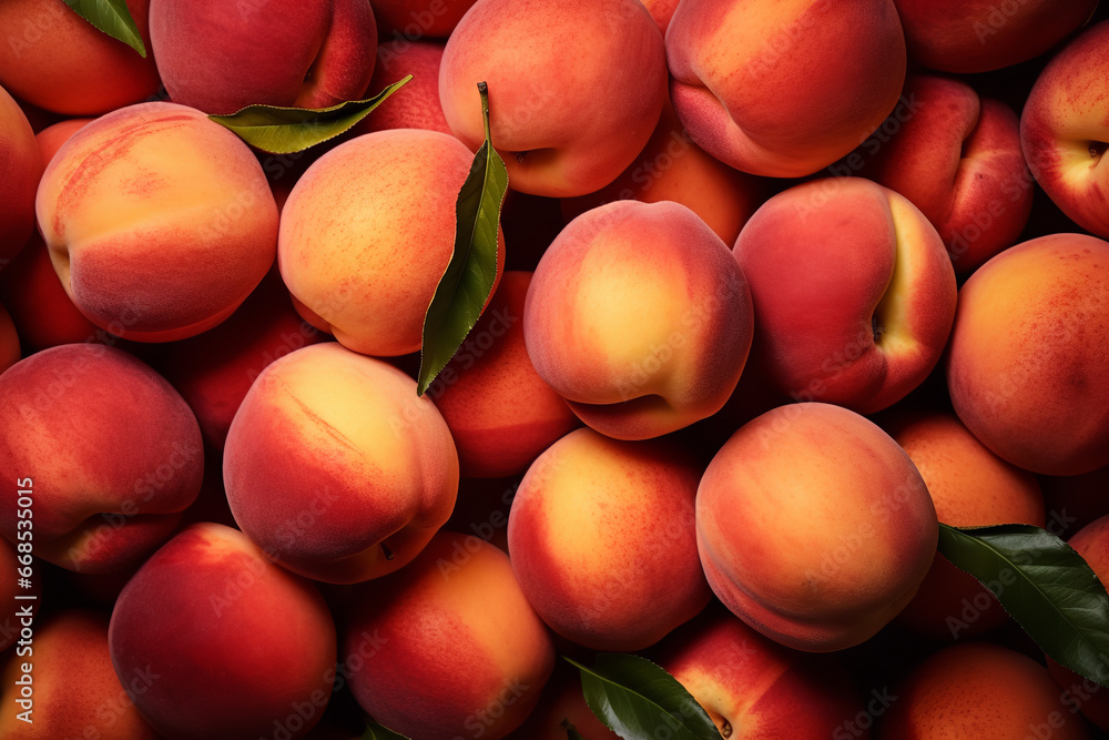 top view of ripe peaches forming a refreshing background , top view of ripe peaches forming a refreshing background ,