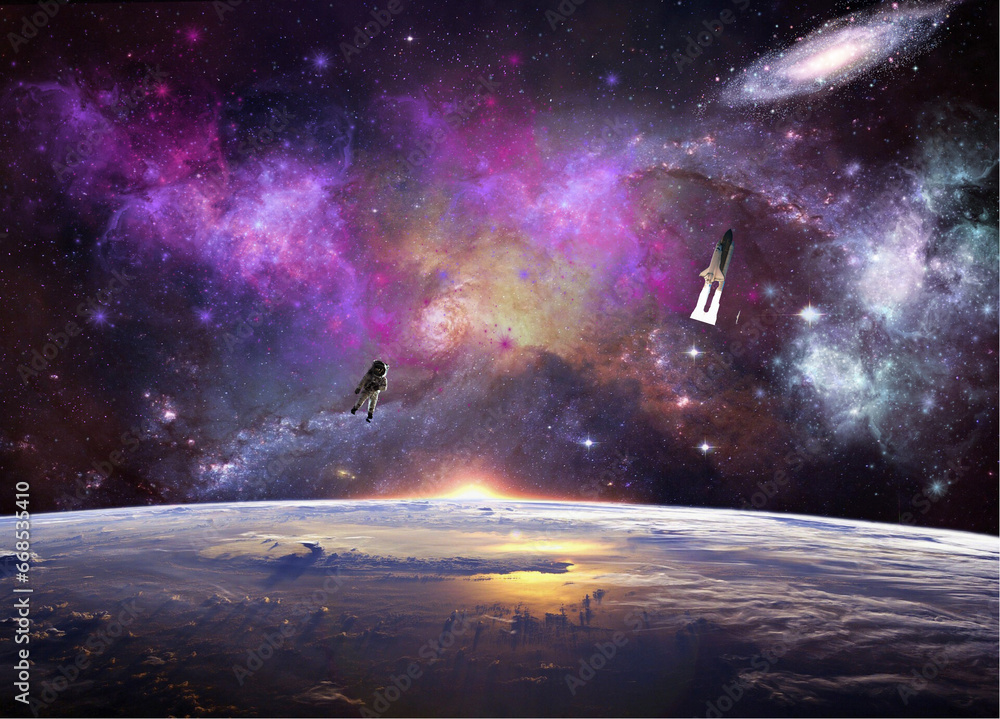Fototapeta premium Galaxy Star Inifinity Cosmos Rocket Astronaut