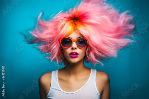 Portrait de jeune femme avec les cheveux colorés en rose