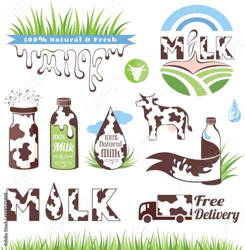 Milk and creamery labels, emblems and design elements