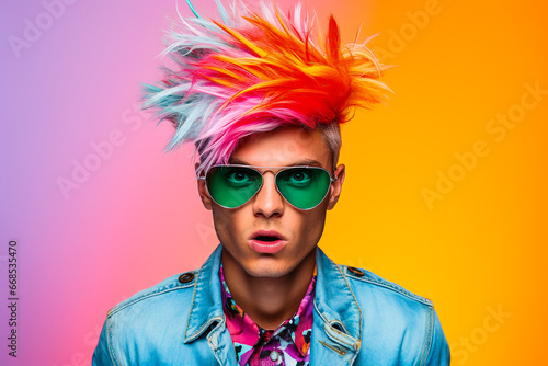 Portrait mode d'un adolescent avec les cheveux colorés