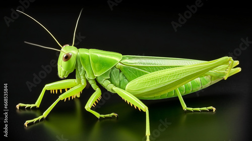 Green grasshopper isolated on white background top view