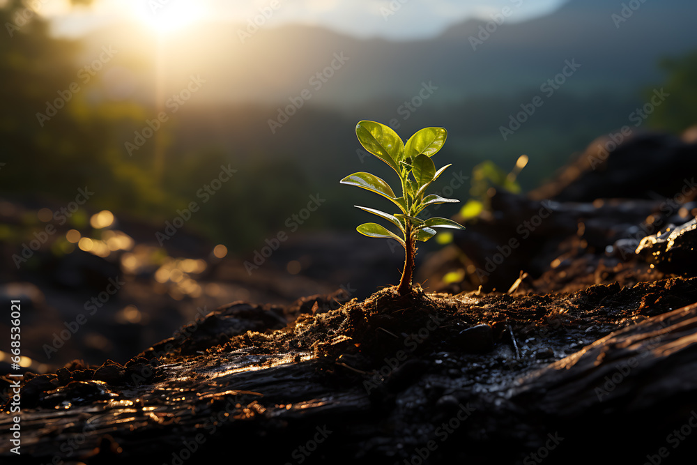 Young Plant Growing In Sunlight  - obrazy, fototapety, plakaty 