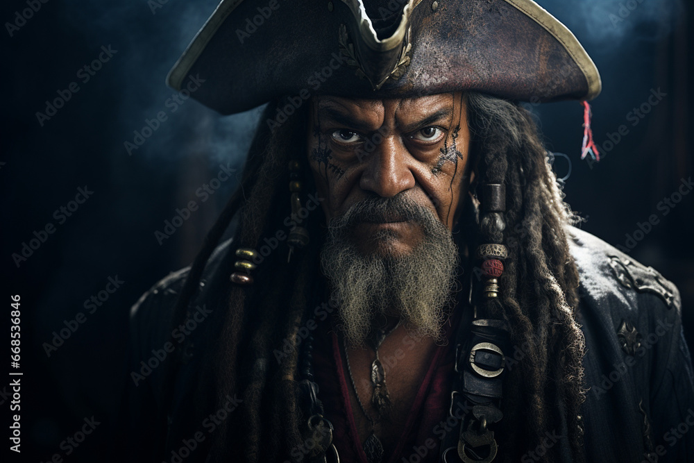 Fototapeta premium A pirate of the Caribbean on a black background