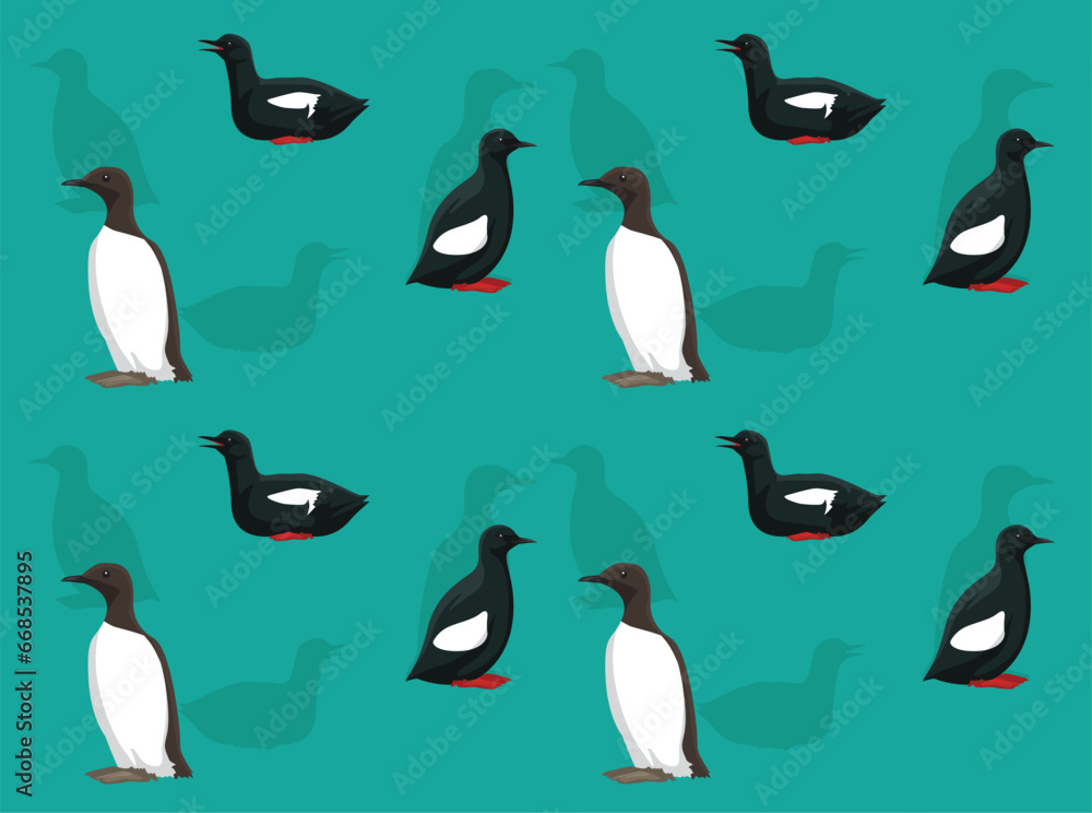 Obraz premium Bird Murre Guillemot Cartoon Cute Seamless Wallpaper Background