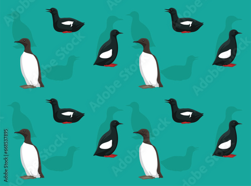 Bird Murre Guillemot Cartoon Cute Seamless Wallpaper Background
