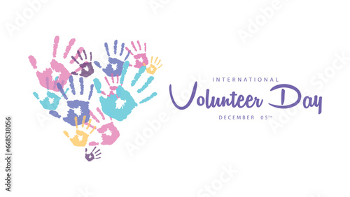 International volunteer day. Vector illustration of colorful heart shaped palms. Suitable for banners, web, social media, greeting cards etc