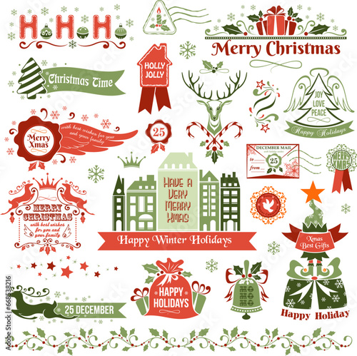 Set of christmas decorative elements