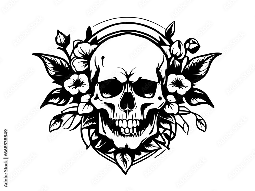 skull and flower design illustration