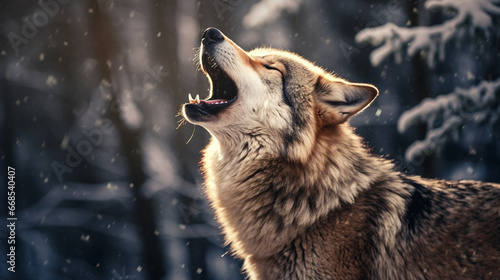 Howling wolf winter isolated on a white background