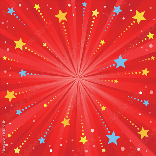 背景素材 赤色 キラキラ星の放射状注目背景 花火 閃光 輝き 火花 流れ星 かわいい
