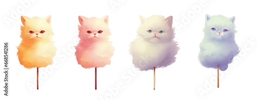 Cotton candy in the form of a cat, vector illustration in watercolor style