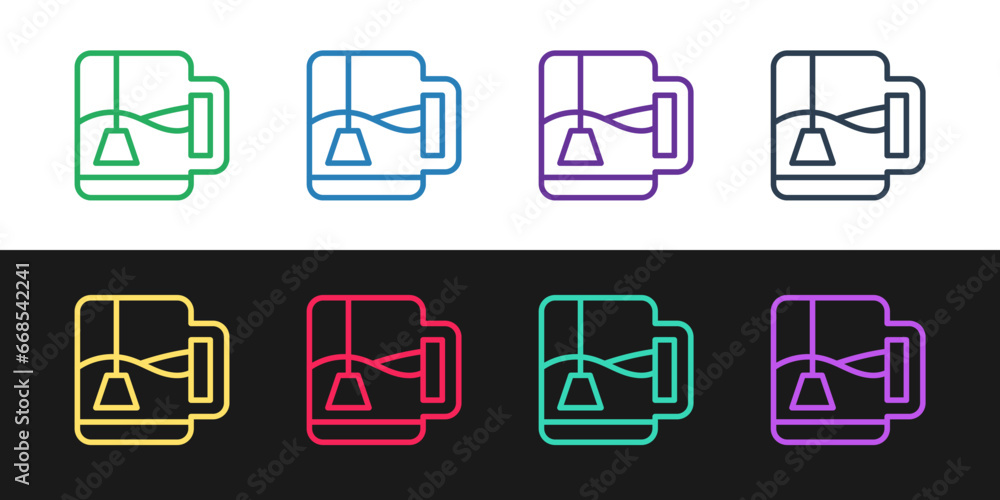 Set line Cup of tea with tea bag icon isolated on black and white background. Vector Set line Cup of tea with tea bag icon isolated on black and white background. Vector
