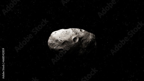 Space stone with craters. Celestial body isolated. Large meteorite.