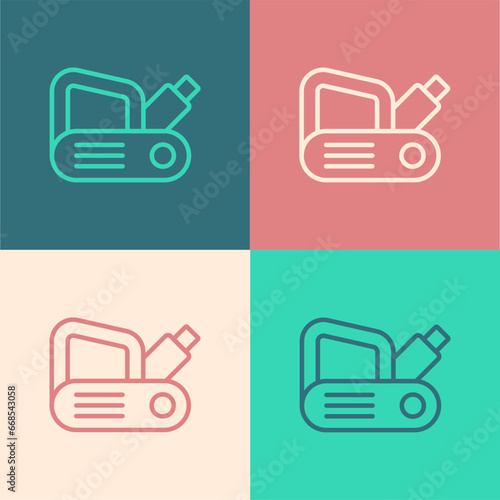 Pop art line Electric planer tool icon isolated on color background. Vector