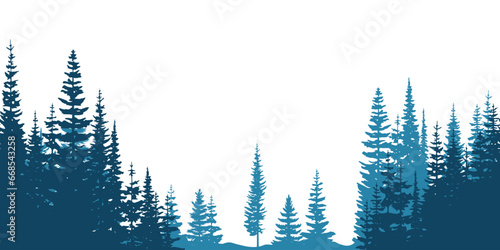 Coniferous forest, seamless border, isolated on white background