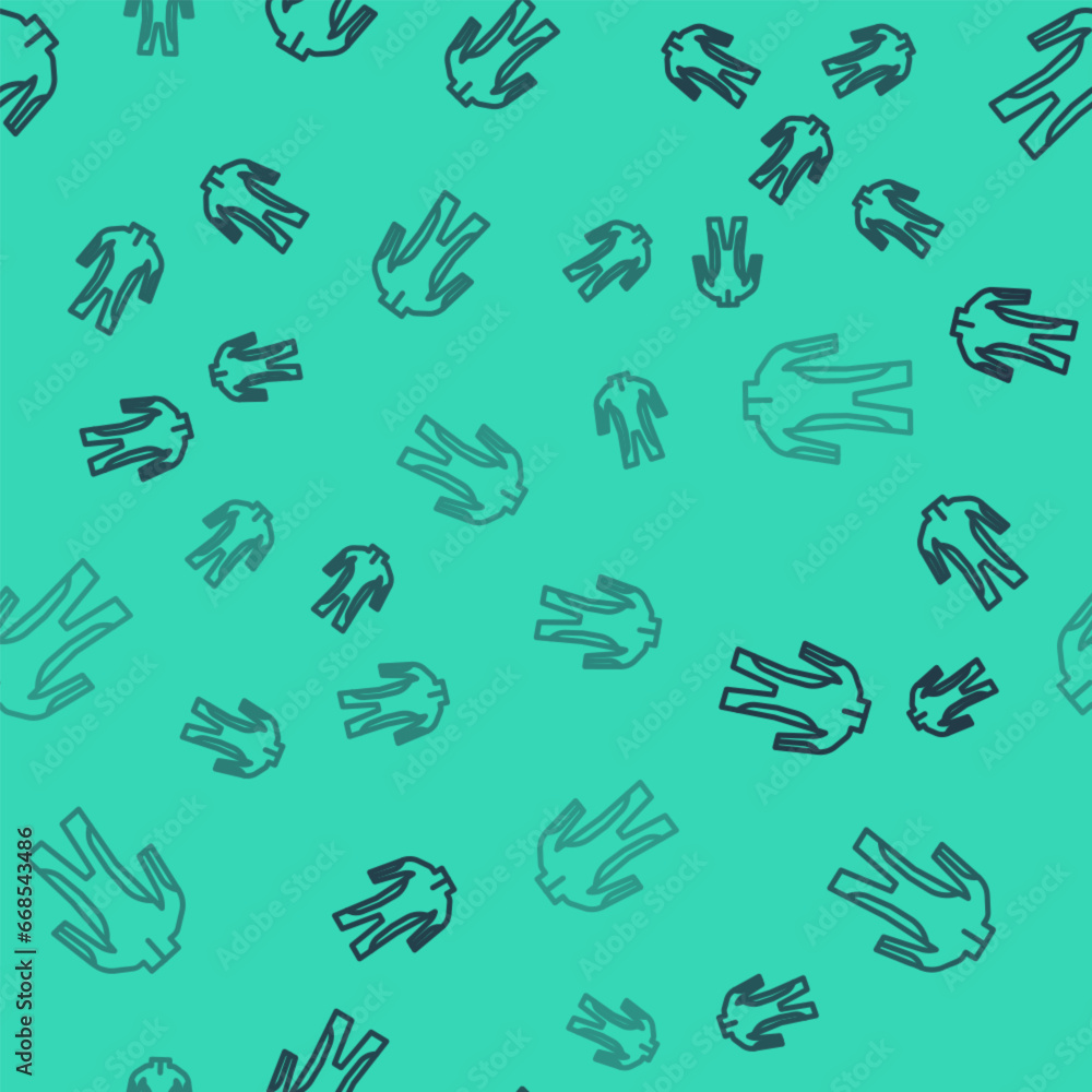 Black line Wetsuit for scuba diving icon isolated seamless pattern on green background. Diving underwater equipment. Vector