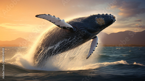 Humpback whale jumping over the sea