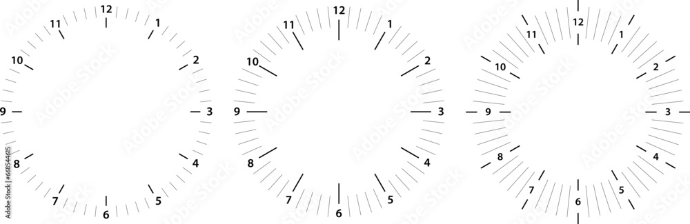 Clock face vector circle. Thermometer elegant degree or weight measuring analogue watches. Speedometer or chrono meter dot marked time scale. Clock face vector circle. Thermometer elegant degree or weight measuring analogue watches. Speedometer or chrono meter dot marked time scale.