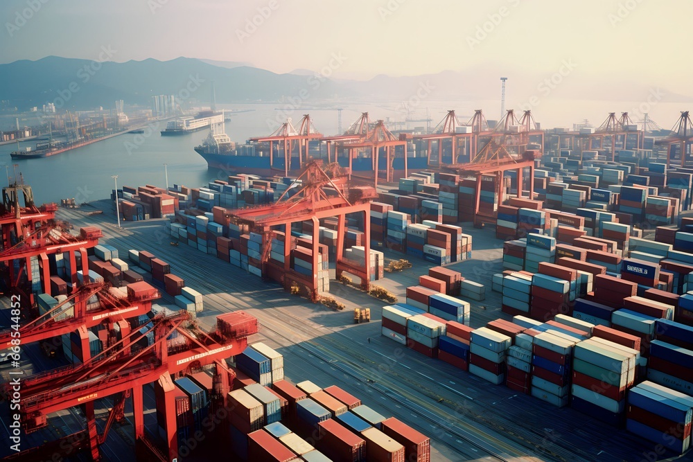 Obraz premium Aerial view of container port