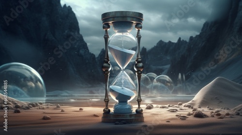 Timelessness and immortality in a futuristic hourglass. AI generated photo