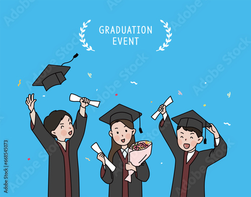illustration of college students who have graduated