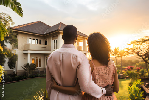 Young couple in new house. Concept mortgage, loan, own house